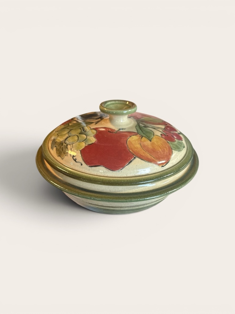 Vintage Green and Red Fruit-Decor Covered Serving Dish